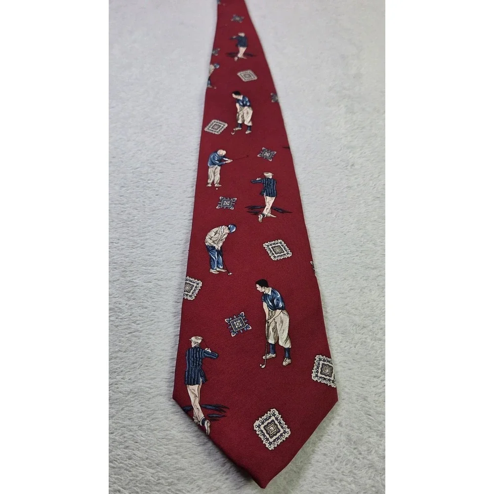Resilio Silk Golf Tie Red Golfer Novelty Necktie Mens Vintage Sports Country...
